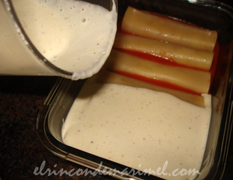 canelones de alubias rojas con crema de berza