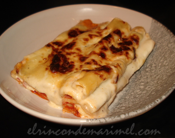 canelones de alubias rojasy setas con crema de berza
