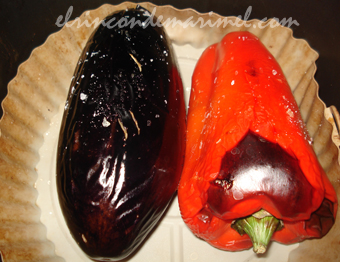 pimiento y berenjena asados en freidora de aire